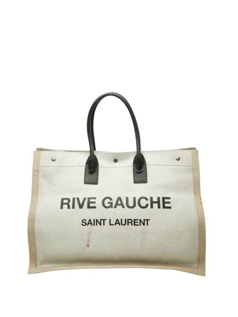 Saint Laurent Rive Gauche Tote Bag White Beige Canvas Hemp Linen